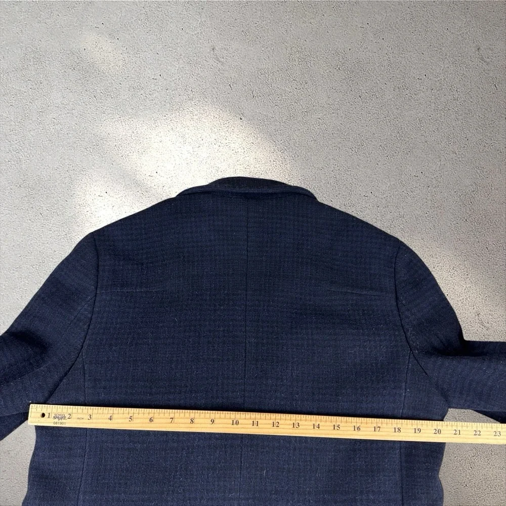 BANANA REPUBLIC Trento Plaid Topcoat Trench Coat Men's Medium Navy Wool Emmetex